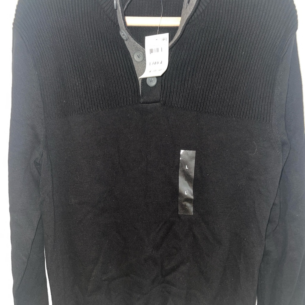 Men's Club Room Brand Black 1/4 Button Henley Sweater Sz L SKU: 0715-07 NWT